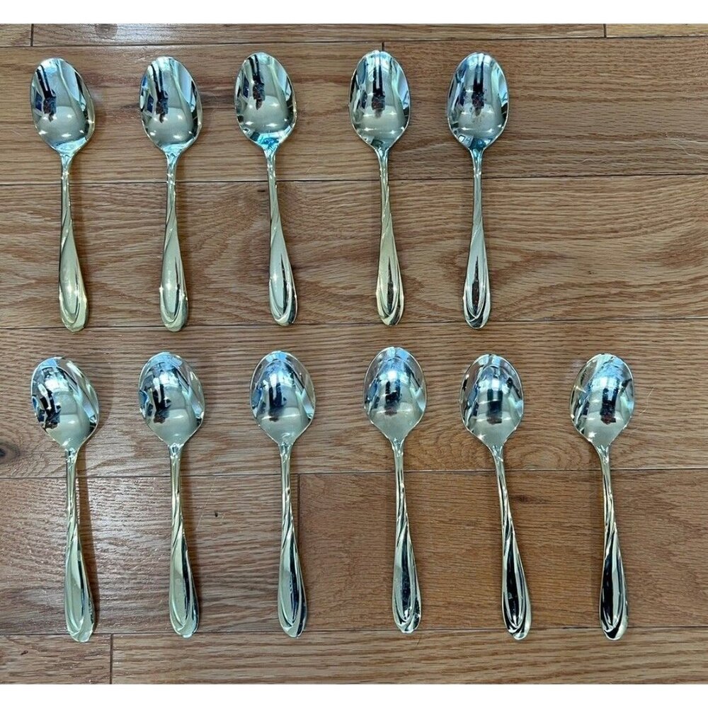 Set Of 11 Farberware Noveau Teaspoons Gold Electroplated